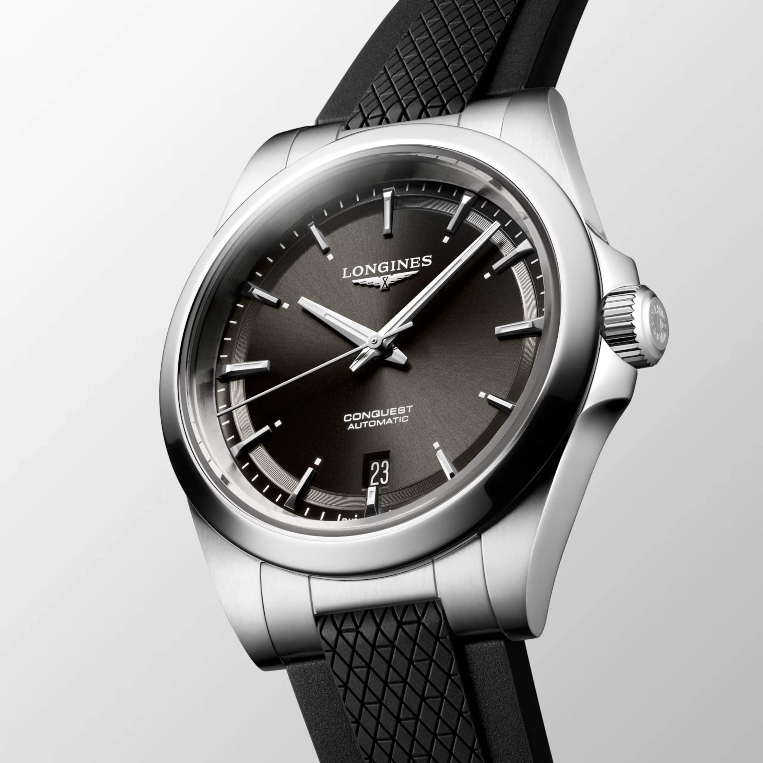 Longines Conquest 38mm Black Dial Rubber Strap Watch - Image 3