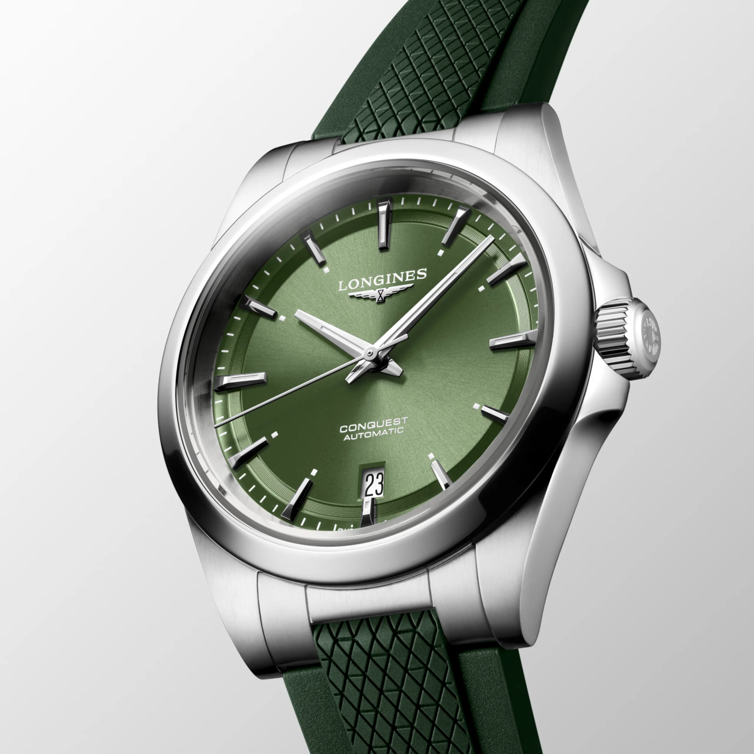 Longines Conquest 38mm Green Dial Rubber Strap Watch - Image 3