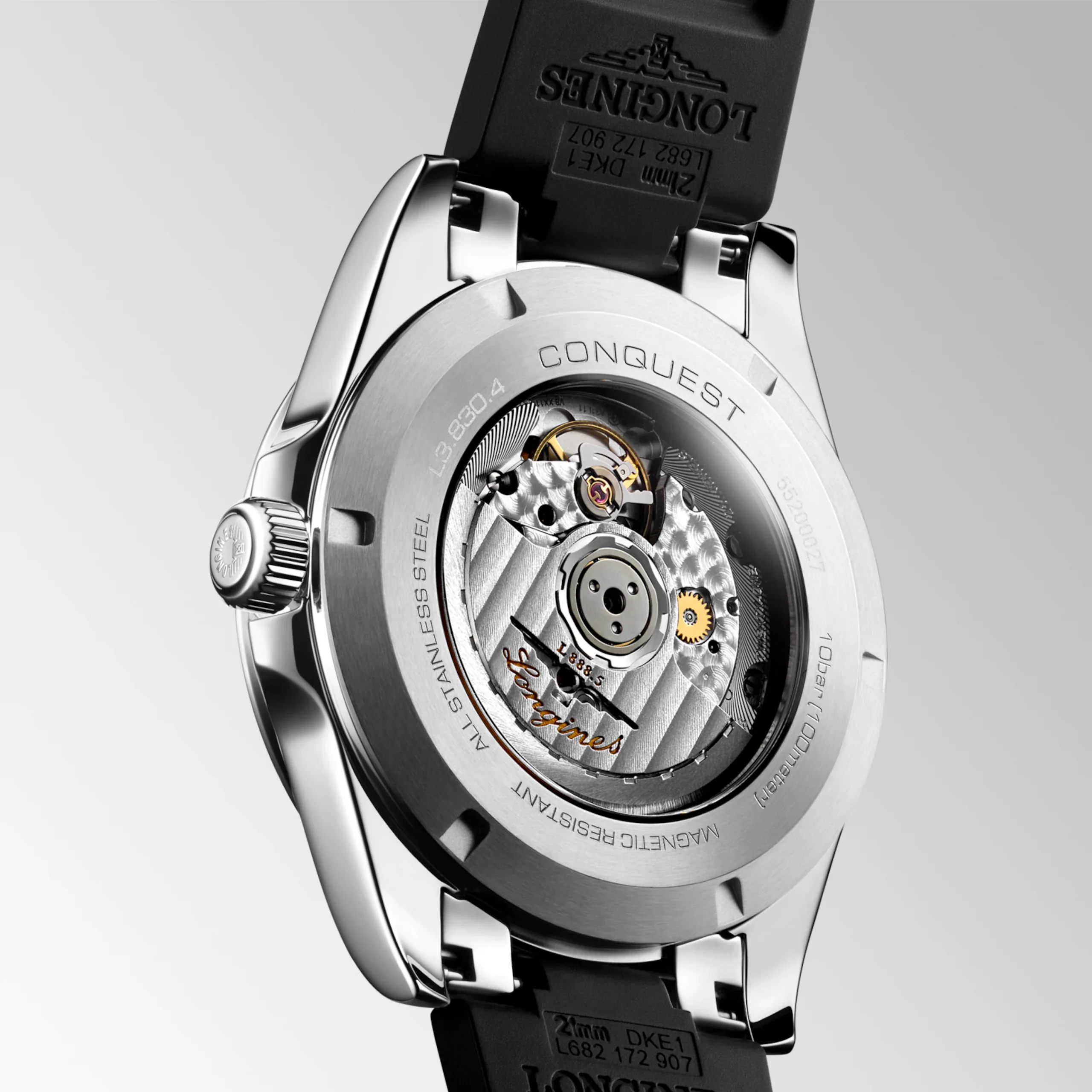 Longines Conquest 41mm Black Dial Rubber Strap Watch - Image 2