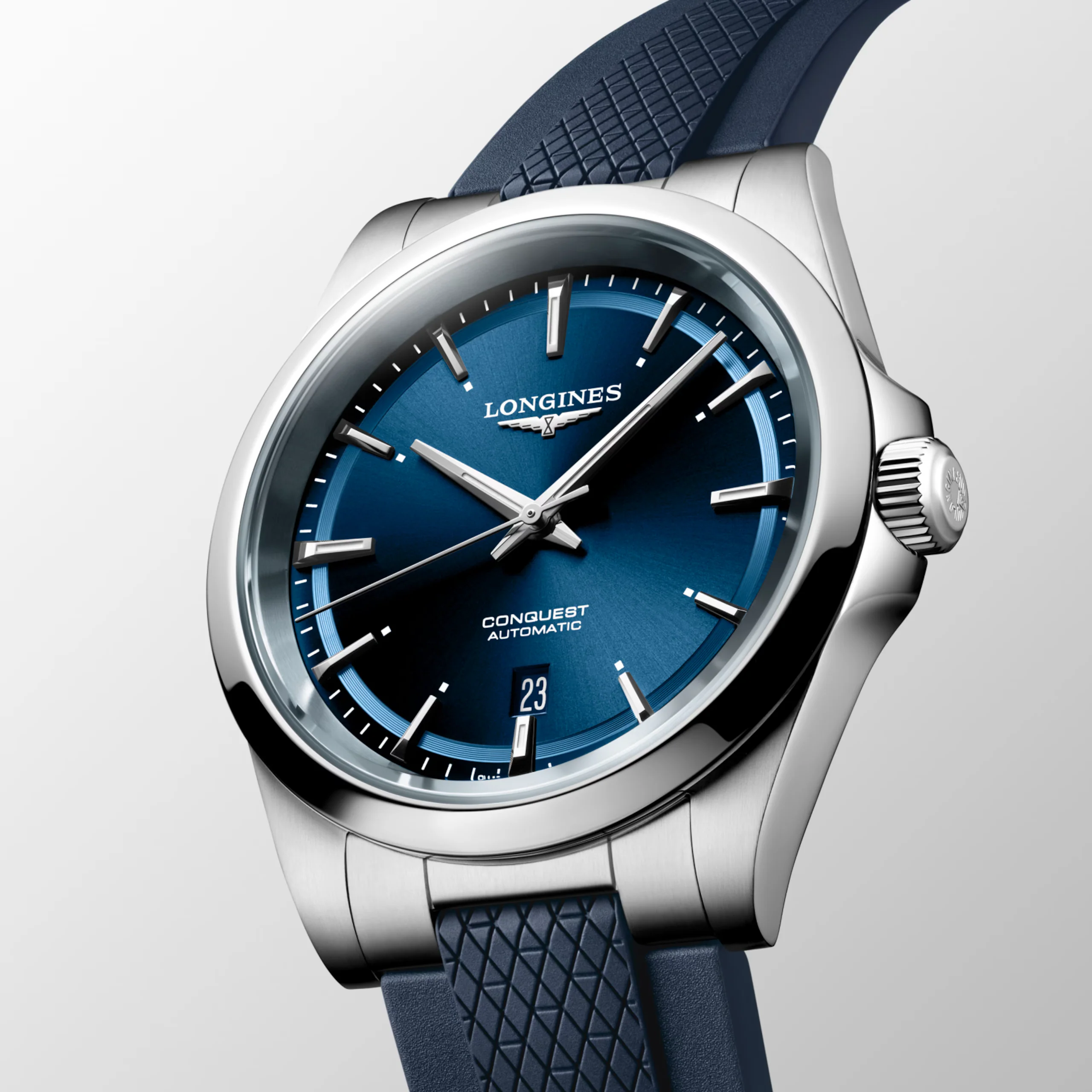 Longines Conquest 41mm Blue Dial Rubber Strap Watch - Image 3
