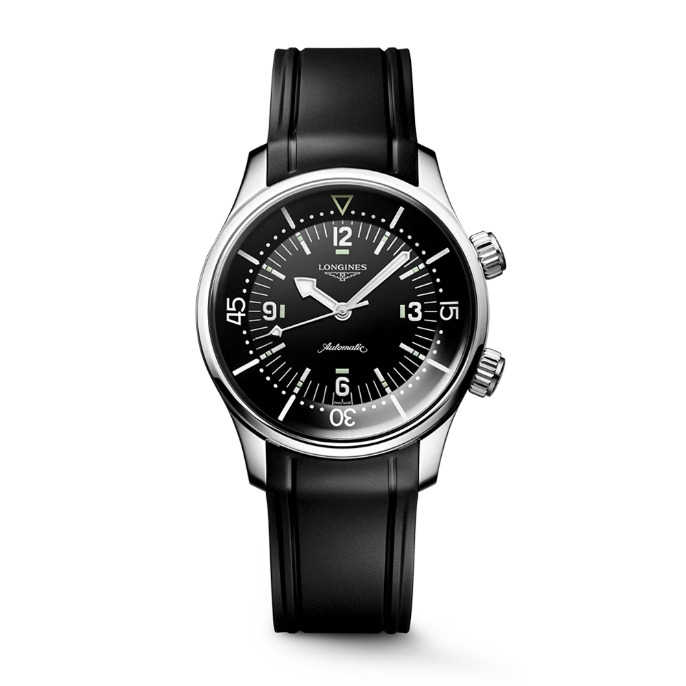 Longines Legend Diver 39mm Black Dial Rubber Strap Watch