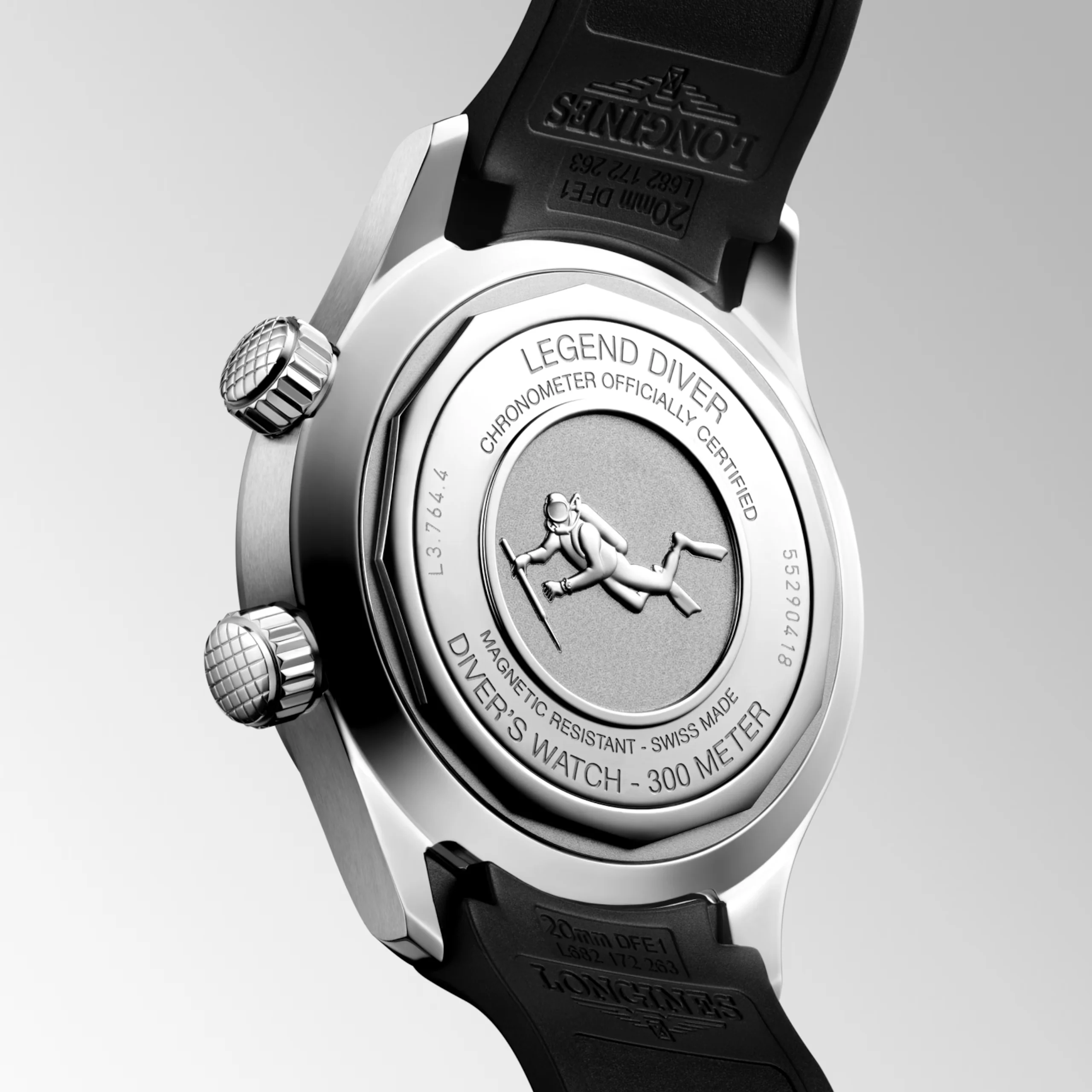 Longines Legend Diver 39mm Black Dial Rubber Strap Watch - Image 2
