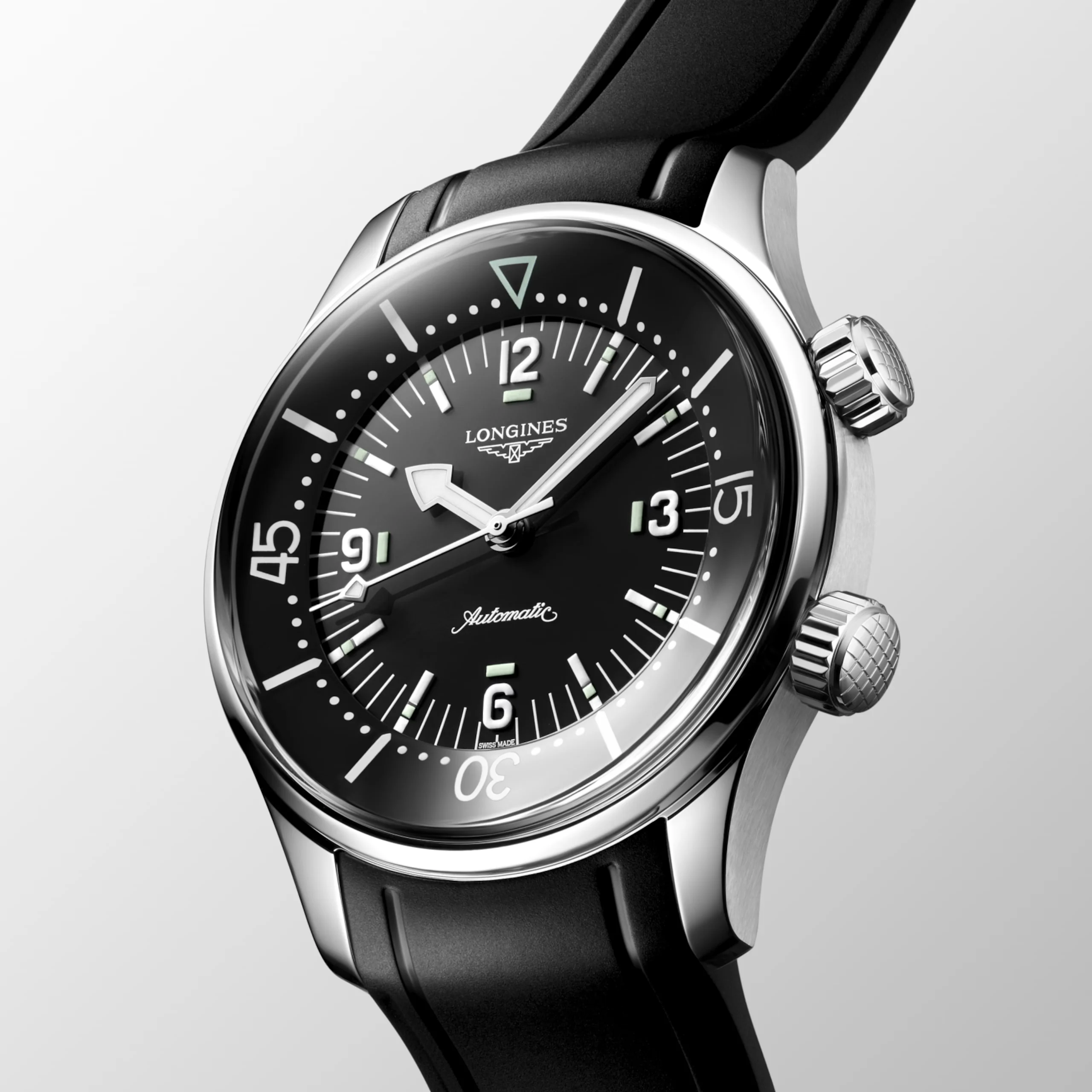Longines Legend Diver 39mm Black Dial Rubber Strap Watch - Image 3