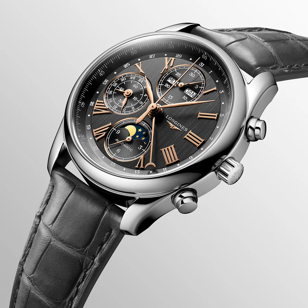 Longines Master Collection Chronograph Anthracite Dial Leather Strap - Image 3