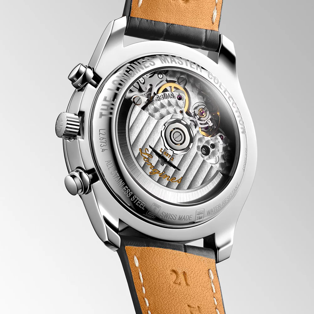 Longines Master Collection Chronograph Anthracite Dial Leather Strap - Image 4