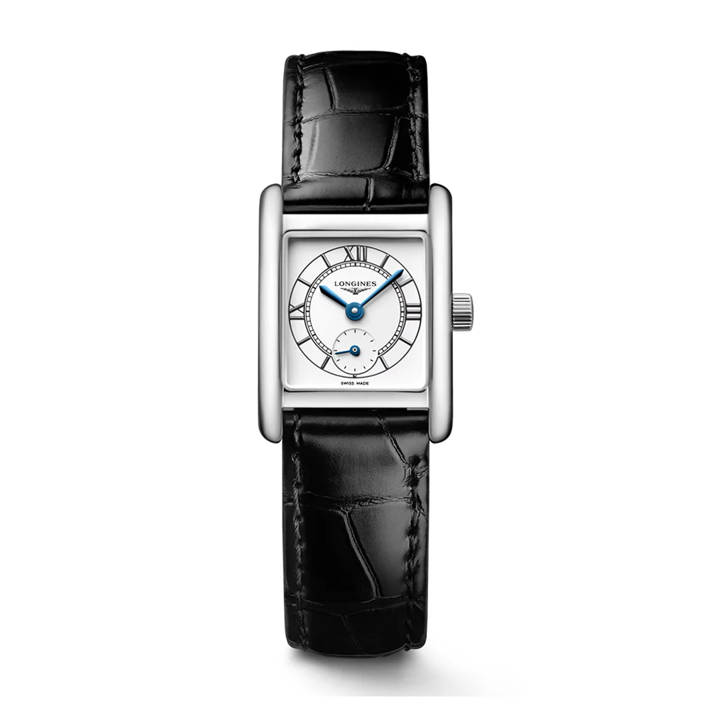 Longines Mini DolceVita Stainless Steel Black Leather Strap