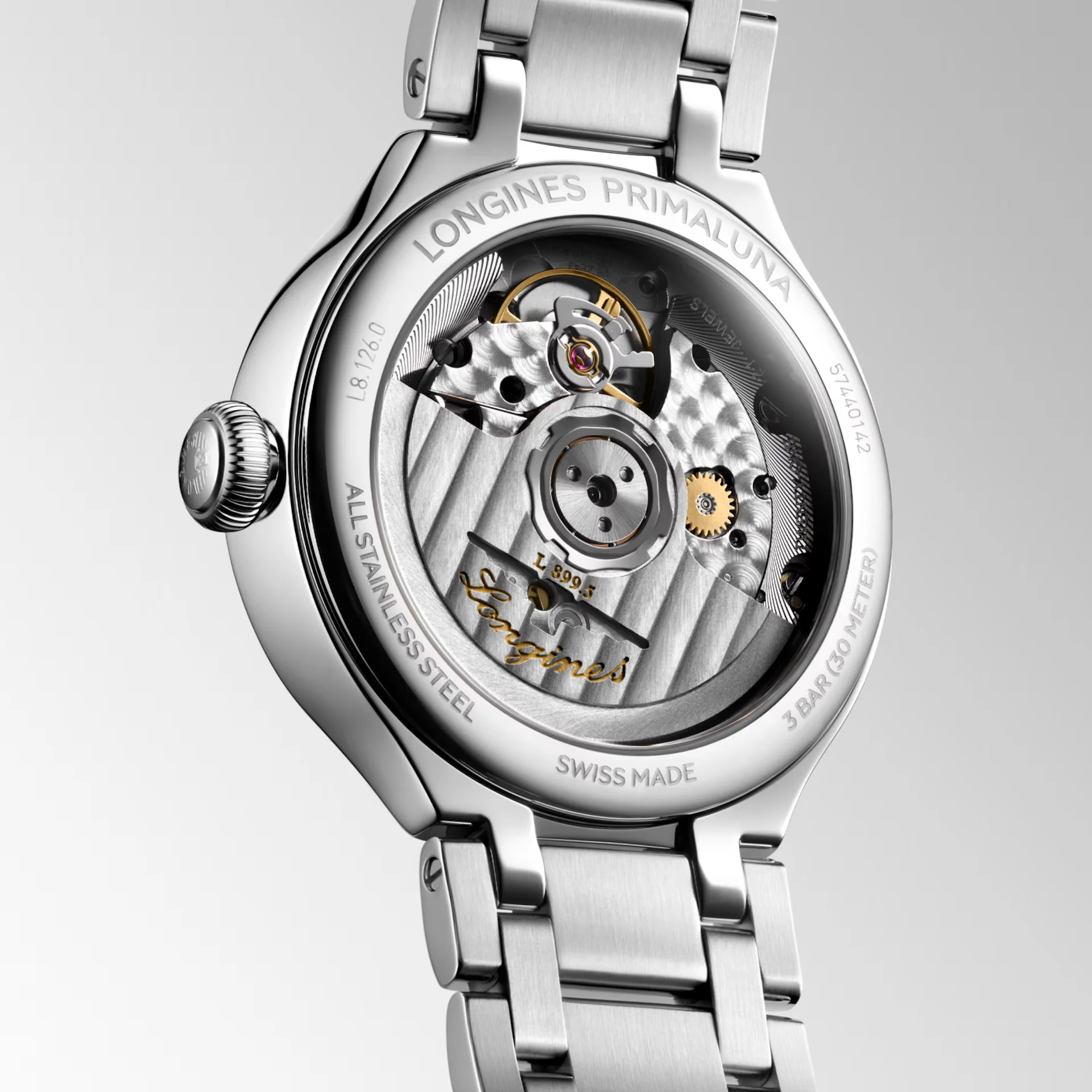 Longines PrimaLuna Moonphase 34mm Silver Dial Diamond Bezel - Image 3