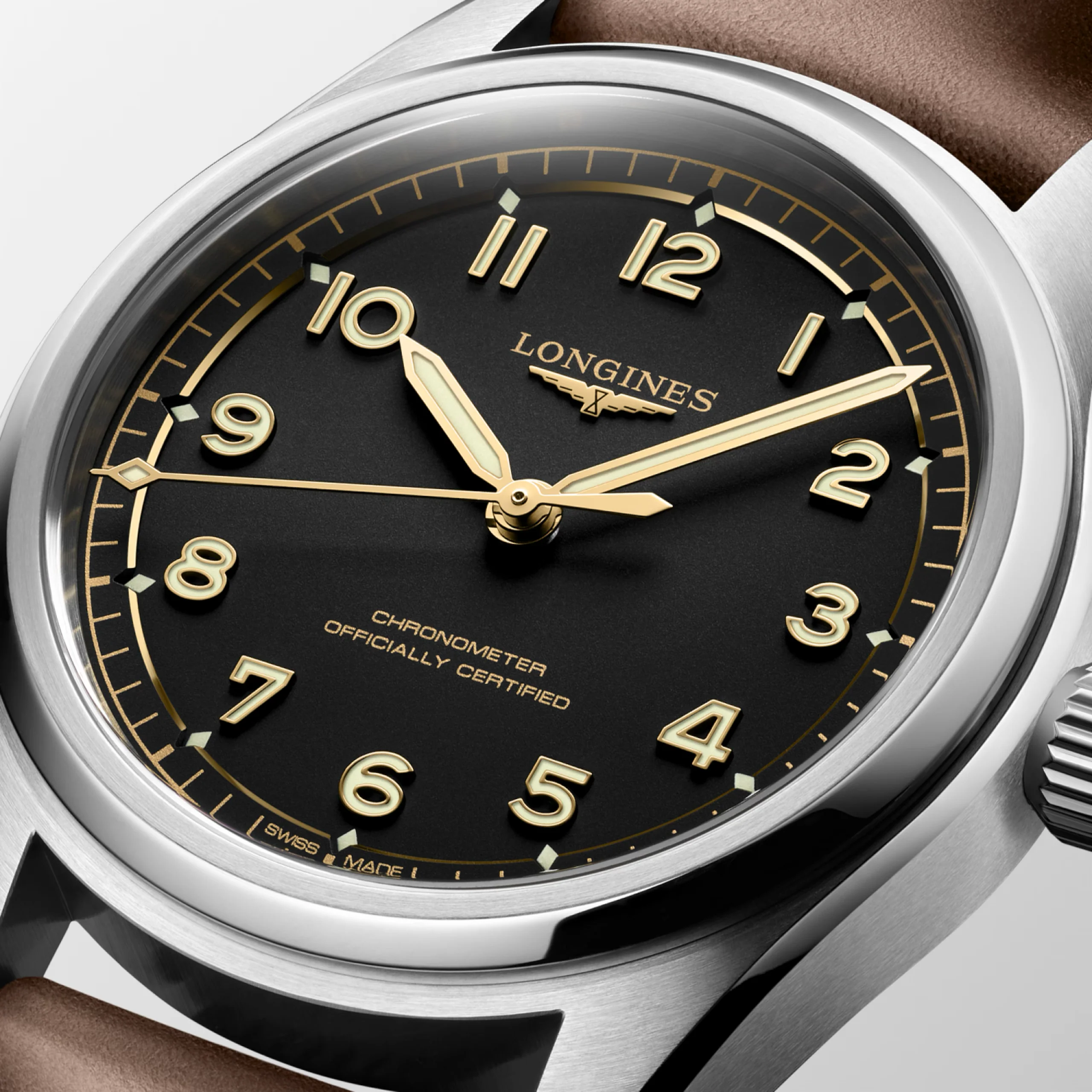 Longines Spirit Pilot 39mm Black Dial Leather Strap Watch - Image 2