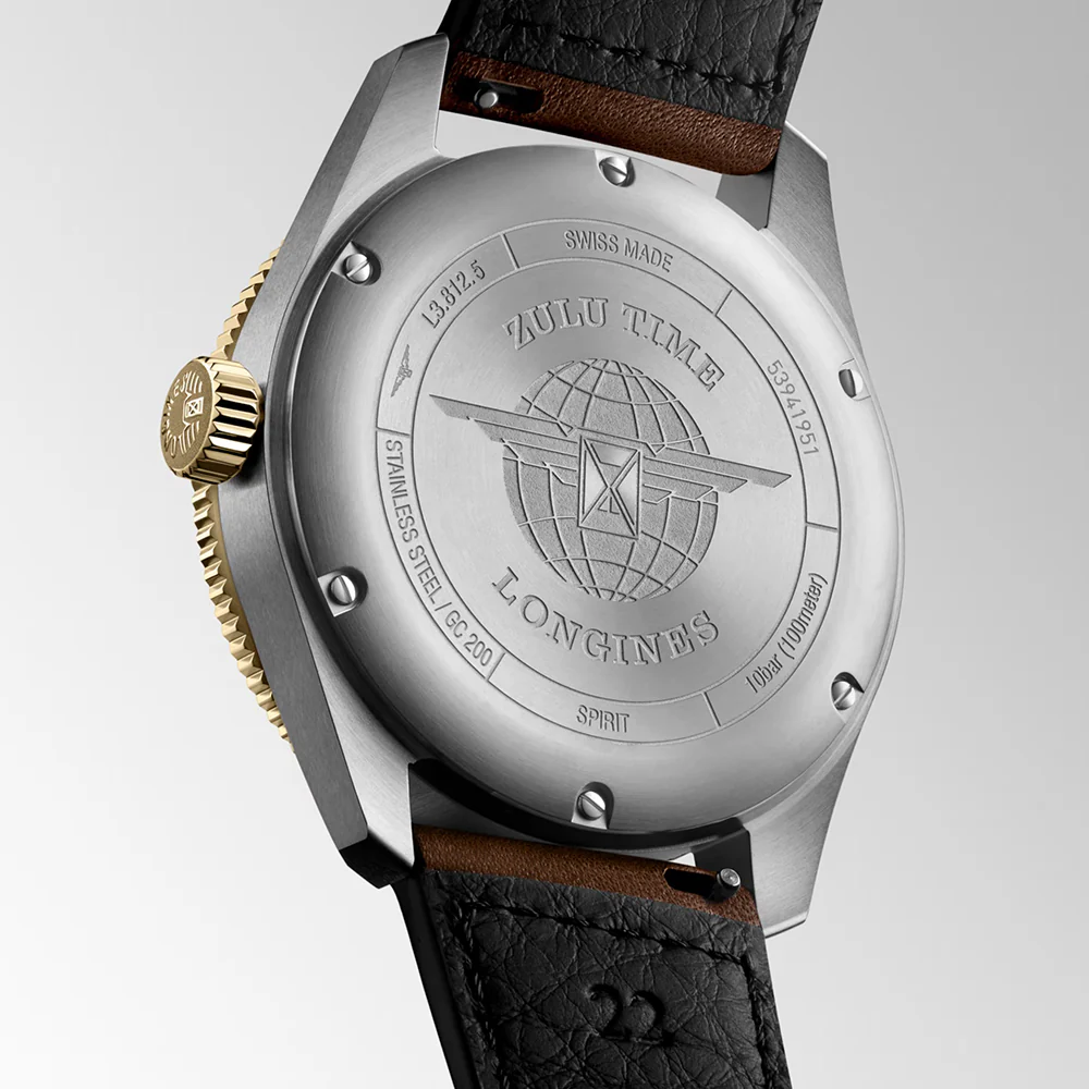 Longines Spirit Zulu Time 42mm Gold Bezel Leather Strap - Image 4