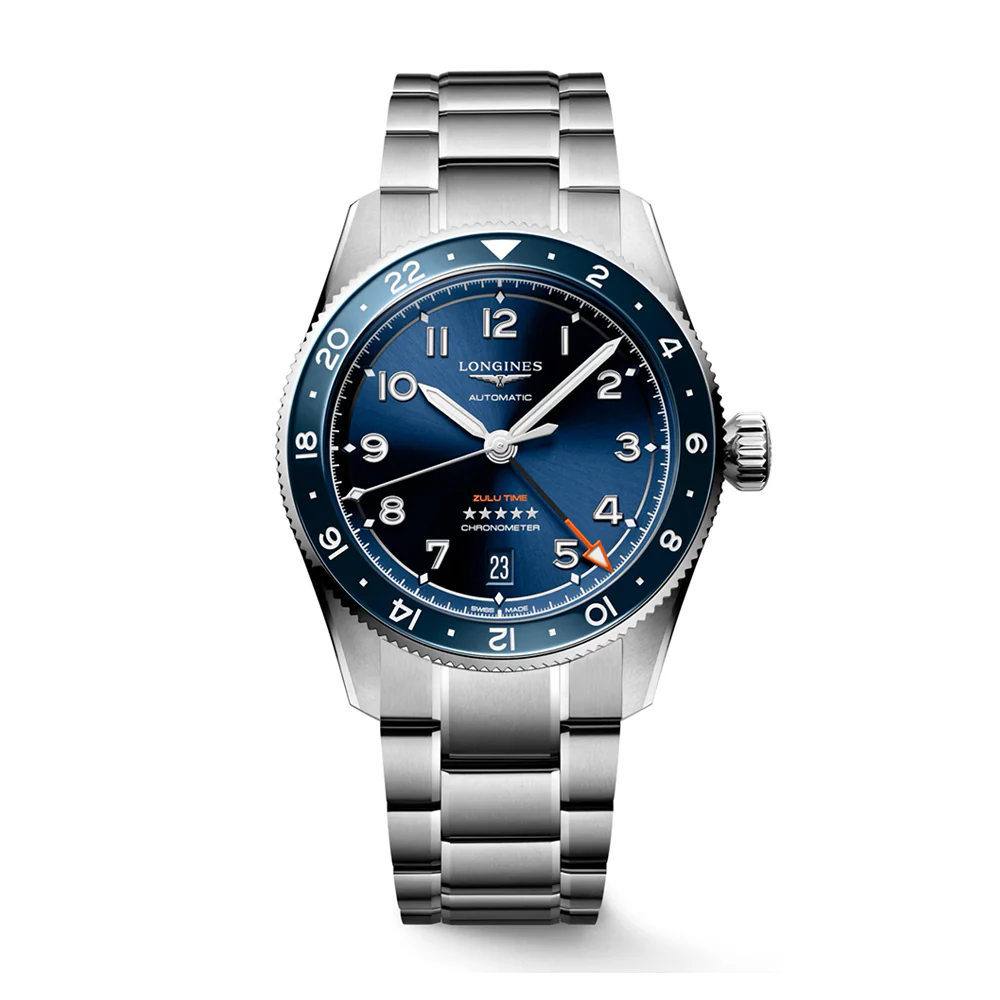 Longines Spirit Zulu Time Blue Dial Steel Bracelet 39mm