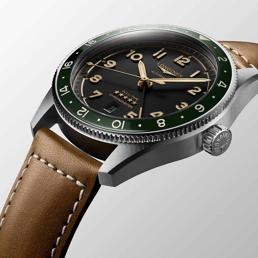 Longines Spirit Zulu Time Green Bezel Leather Strap - Image 3