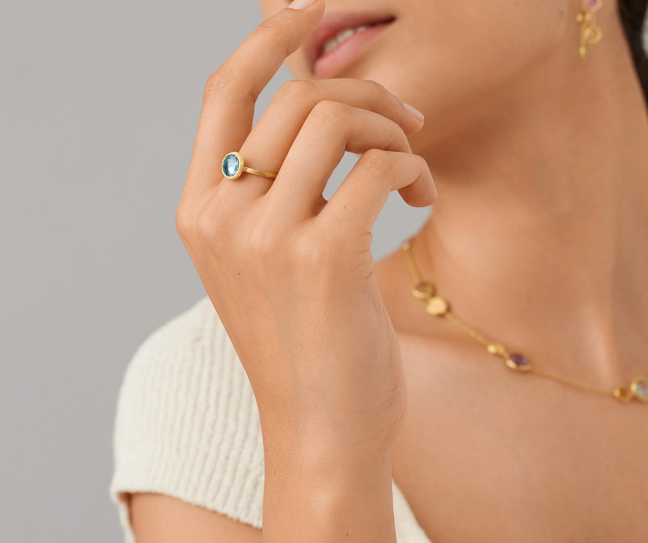 Marco Bicego Jaipur Color 18K Yellow Gold Blue Topaz Ring - Image 2