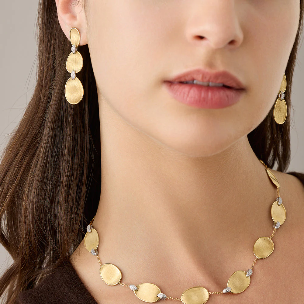 Marco Bicego Lunaria Three-Drop Diamond Accent Earrings 18K Yellow Gold - Image 2