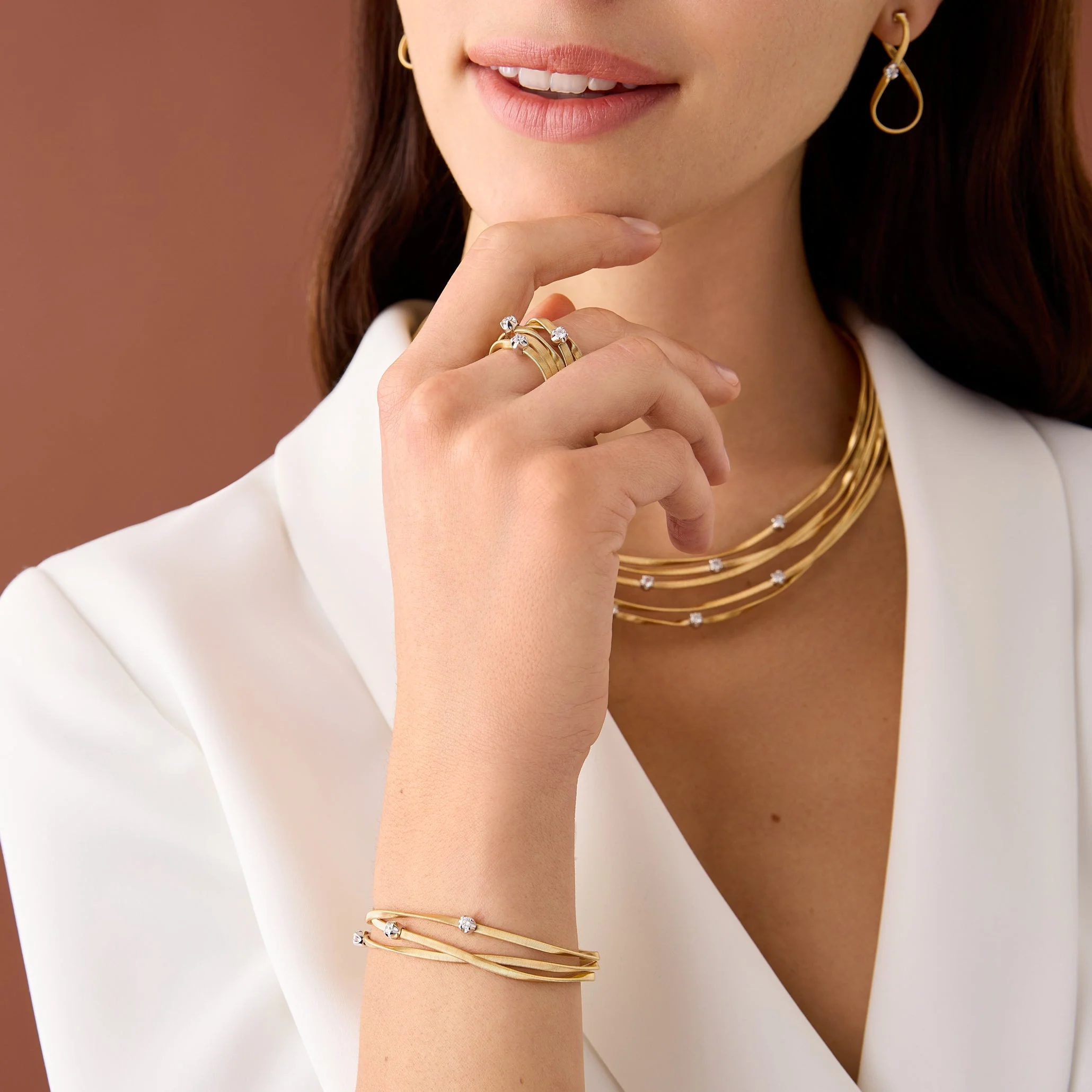 Marco Bicego Marrakech 18K Yellow Gold Five Row Coil Ring with Diamonds - Image 2