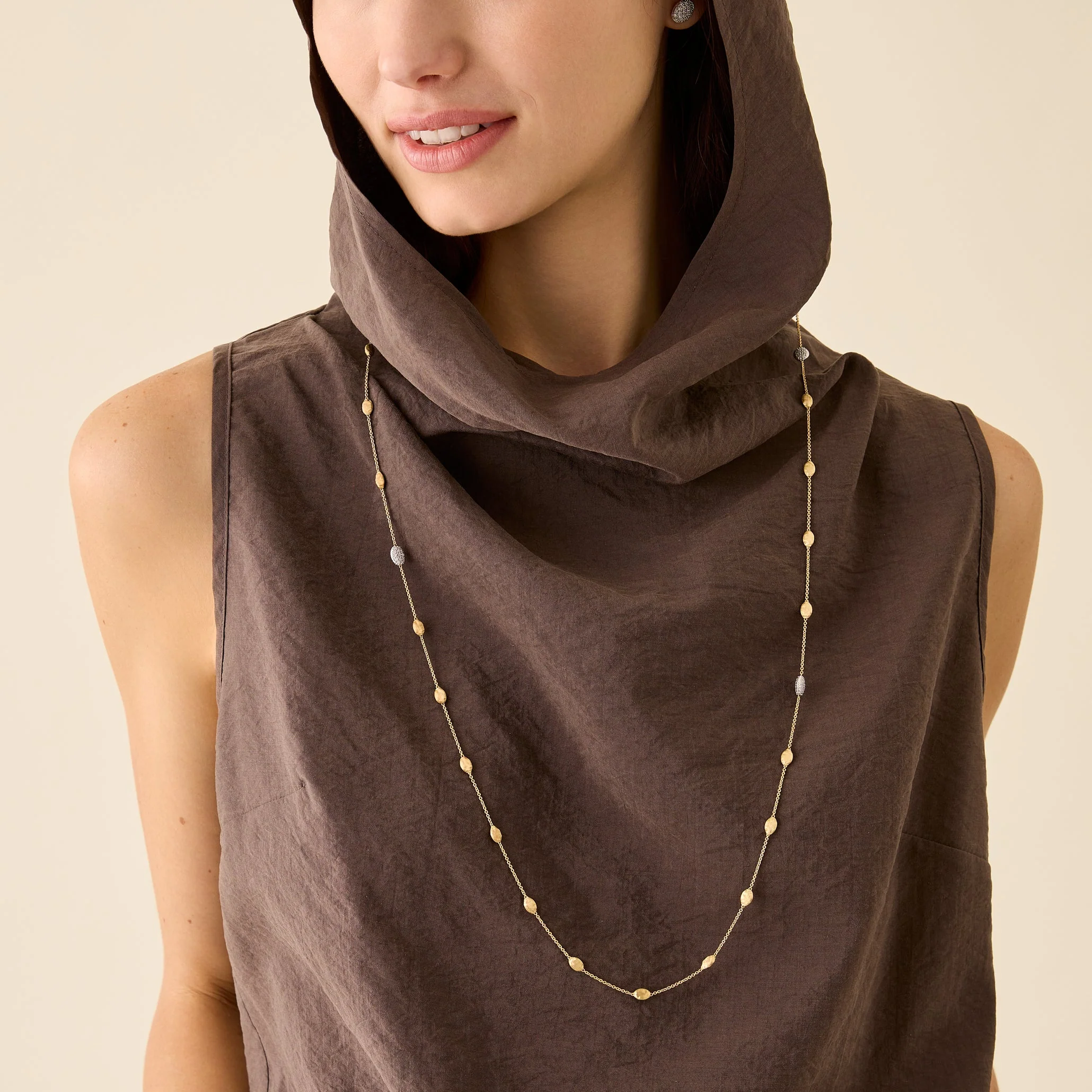 Marco Bicego Siviglia 18K Yellow Gold Small Bean Long Necklace with Diamond Accents - Image 2