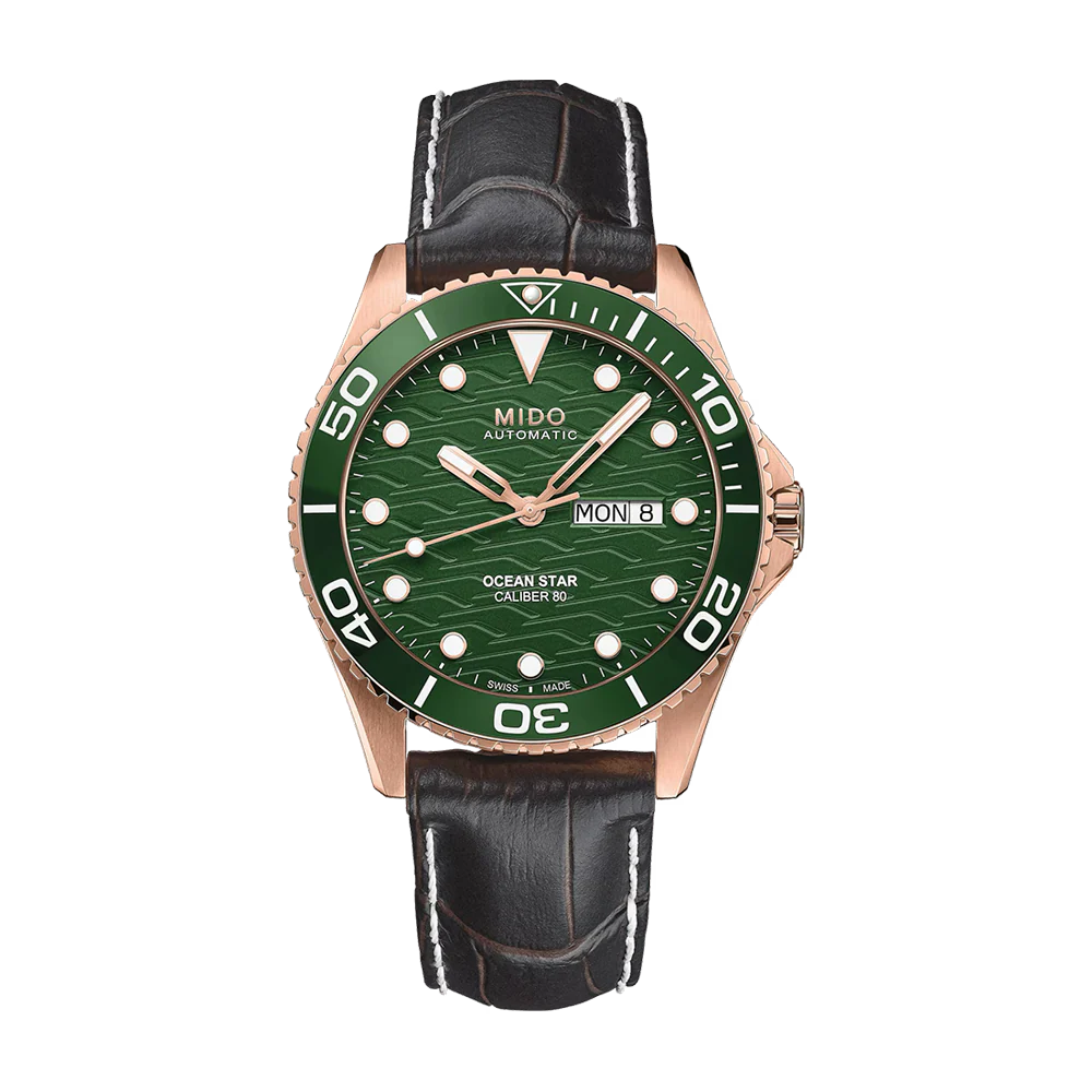 Mido Ocean Star 200C 42.5mm Green Dial Rose Gold PVD Watch