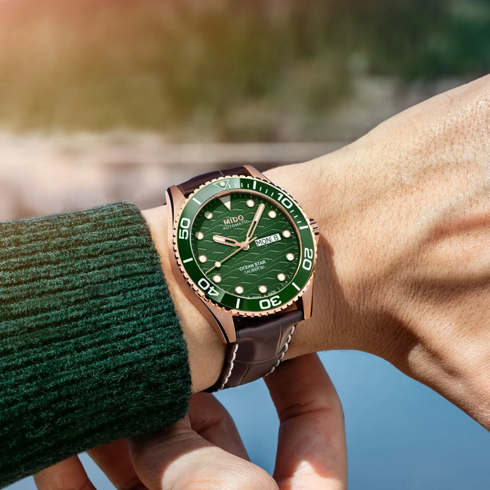 Mido Ocean Star 200C 42.5mm Green Dial Rose Gold PVD Watch - Image 2