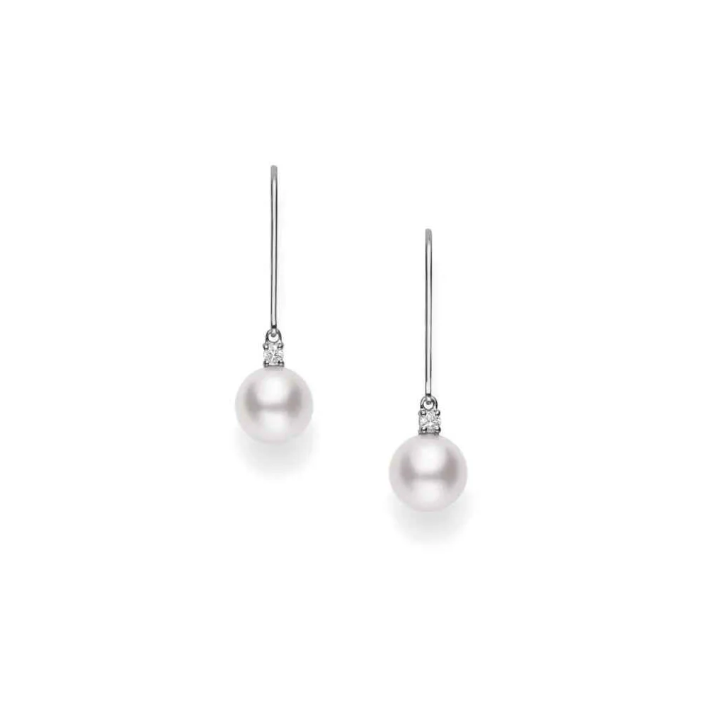 Mikimoto 18K White Gold Akoya Pearl Leverback Earrings