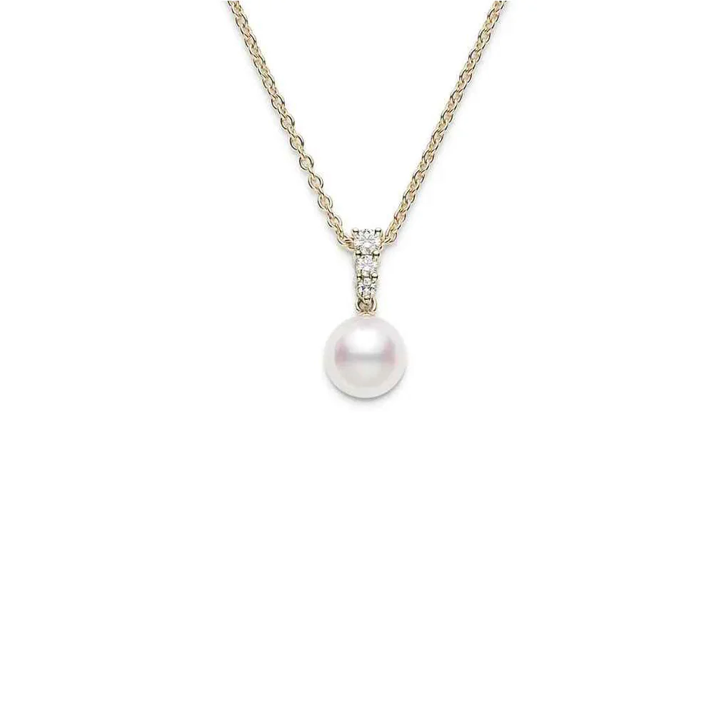 Mikimoto 18K Yellow Gold Diamond Akoya Pearl Pendant Necklace