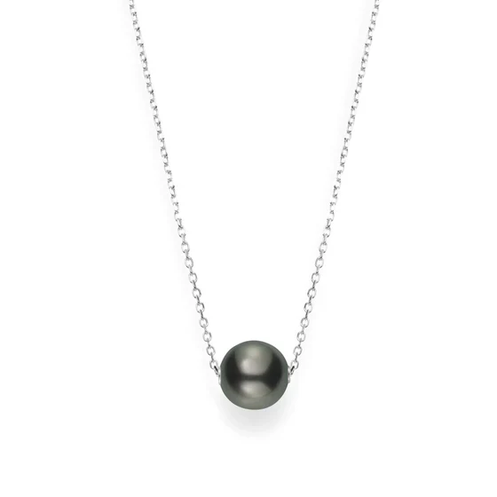 Mikimoto Black South Sea Single Pearl Pendant Necklace 18K White Gold