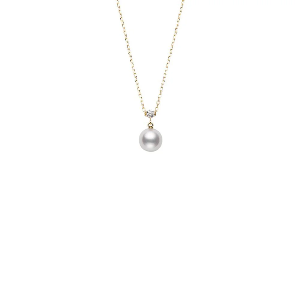 Mikimoto Classic 18K Yellow Gold 8.25mm A+ Akoya Pearl and Diamond Necklace