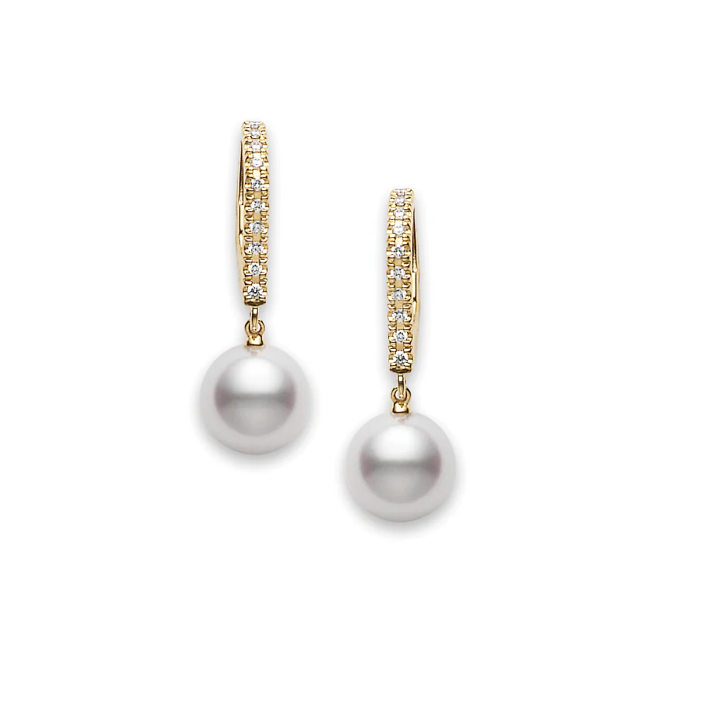Mikimoto Classic Elegance 18K Yellow Gold Akoya Pearl and Diamond Earrings