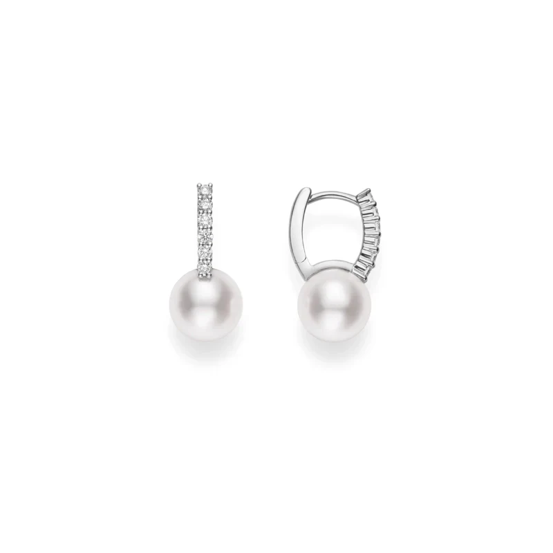 Mikimoto Classic Elegance Akoya Pearl Earrings with Diamonds 18K White Gold