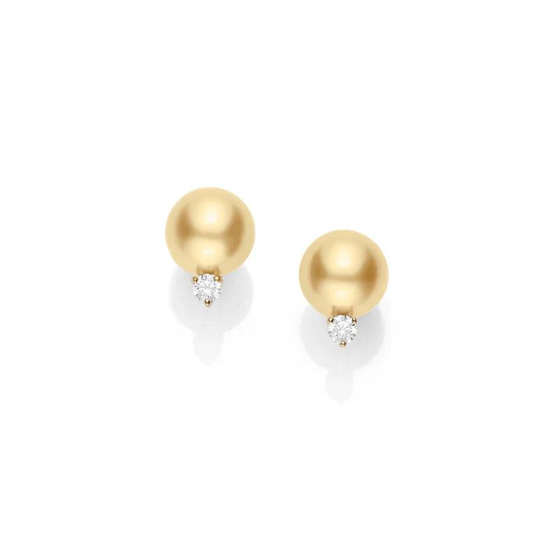 Mikimoto Diamond and Golden South Sea Pearl Stud Earrings
