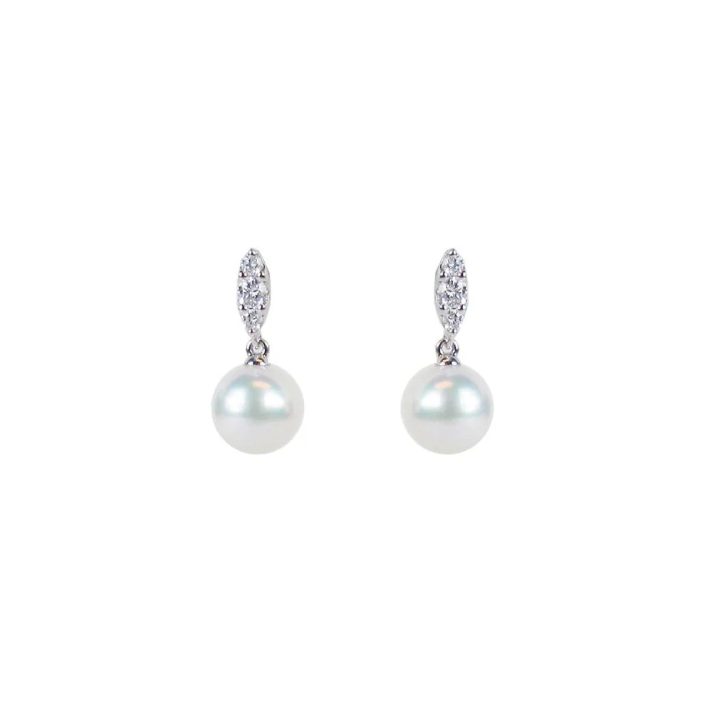 Mikimoto Morning Dew 18K White Gold Akoya Pearl Diamond Earrings