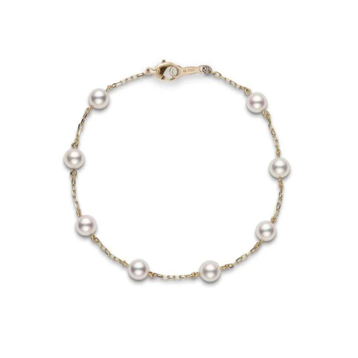Mikimoto Station 18K Yellow Gold Akoya Pearl Chain Bracelet
