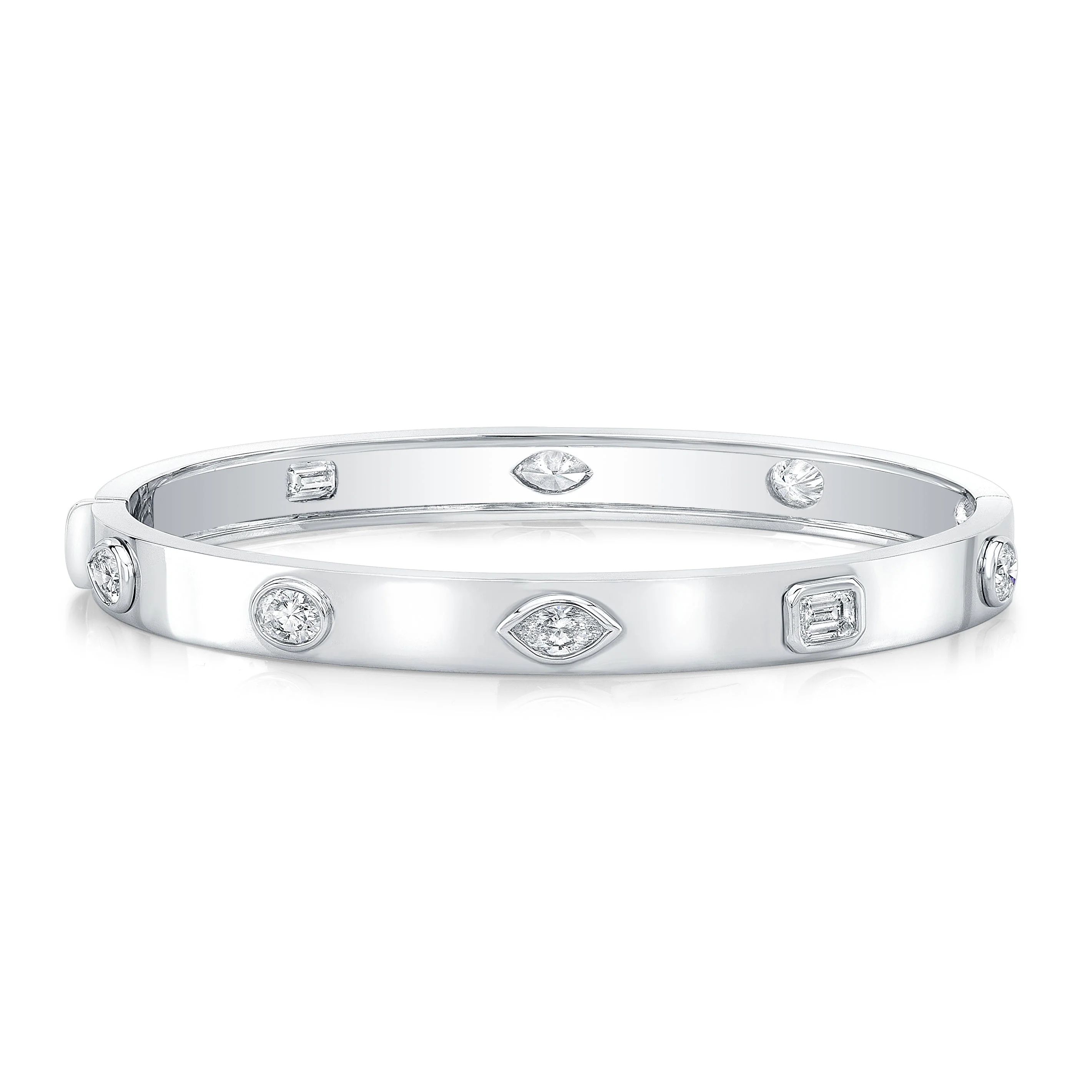 Norman Silverman Fancy Diamond Bangle Bracelet 18K White Gold