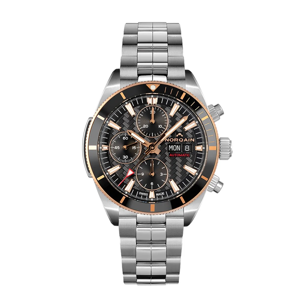 NORQAIN Adventure Sport Chrono Day/Date Black Dial Steel Bracelet