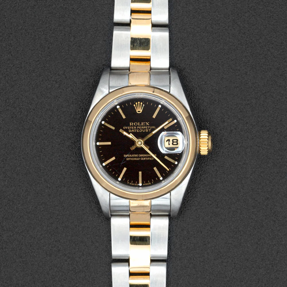 Pre Owned Rolex Datejust 26 Yellow Gold and Stainless Steel Black Dial