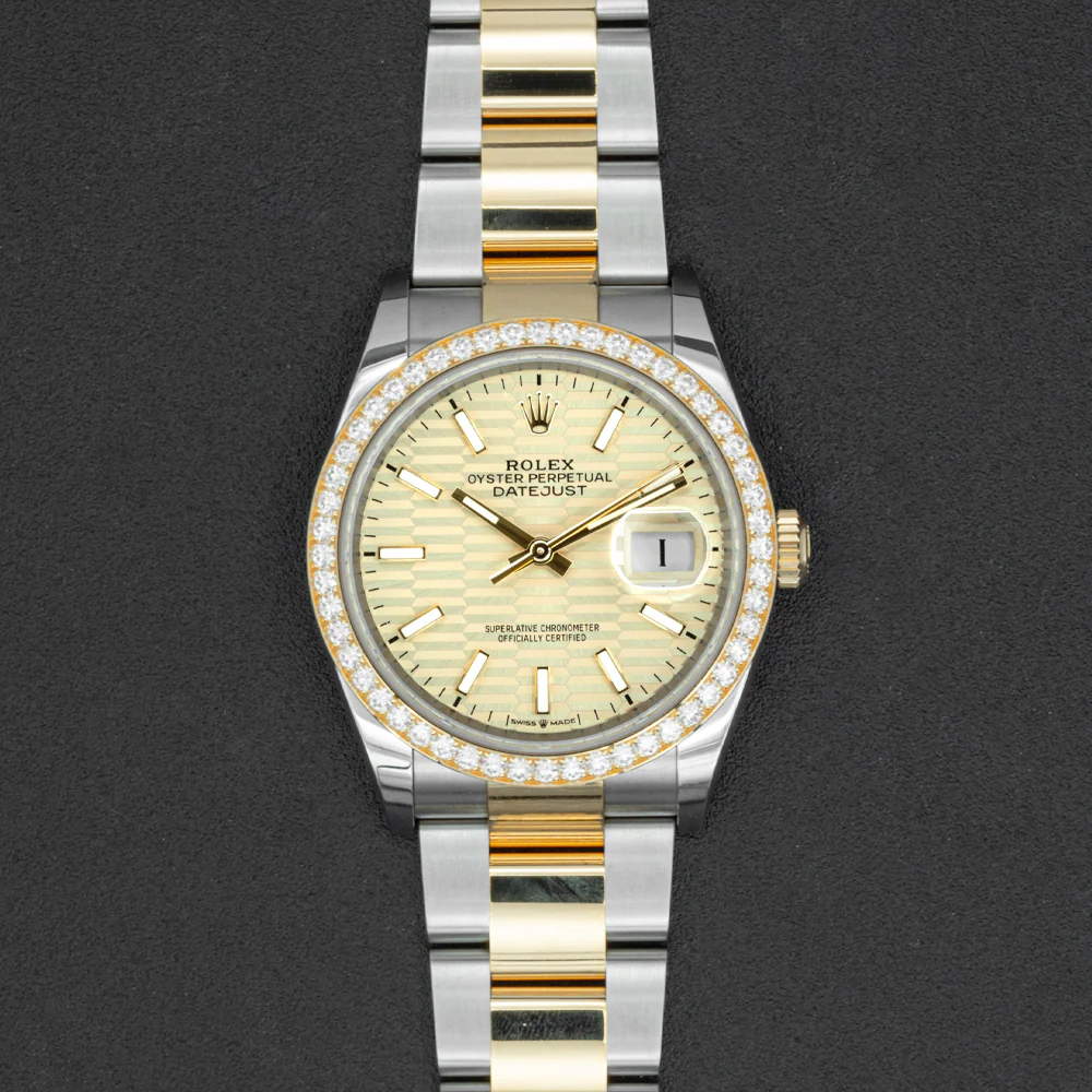Pre Owned Rolex Datejust 36 Stainless Steel and Yellow Gold Champagne Fluted Motif Dial