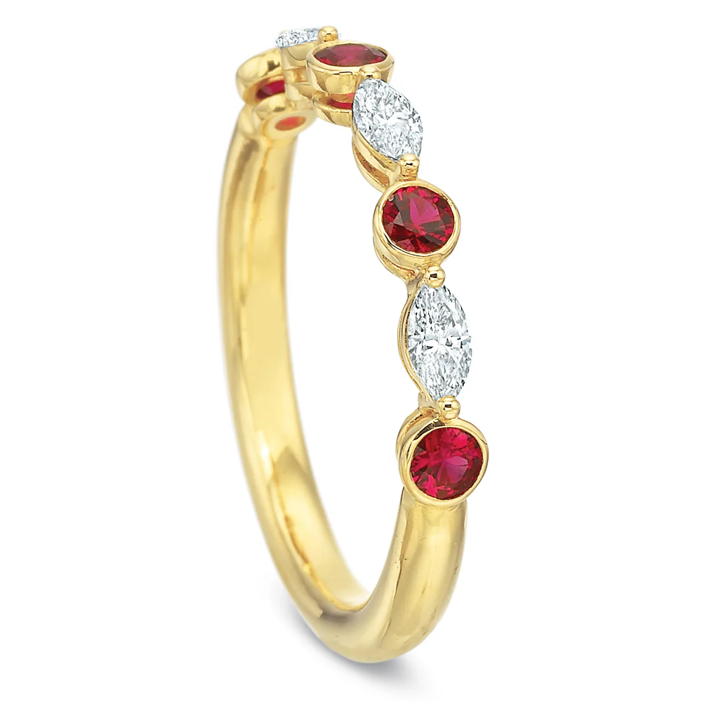 Precision Set 18K Yellow Gold Diamond and Ruby Wedding Band - Image 3