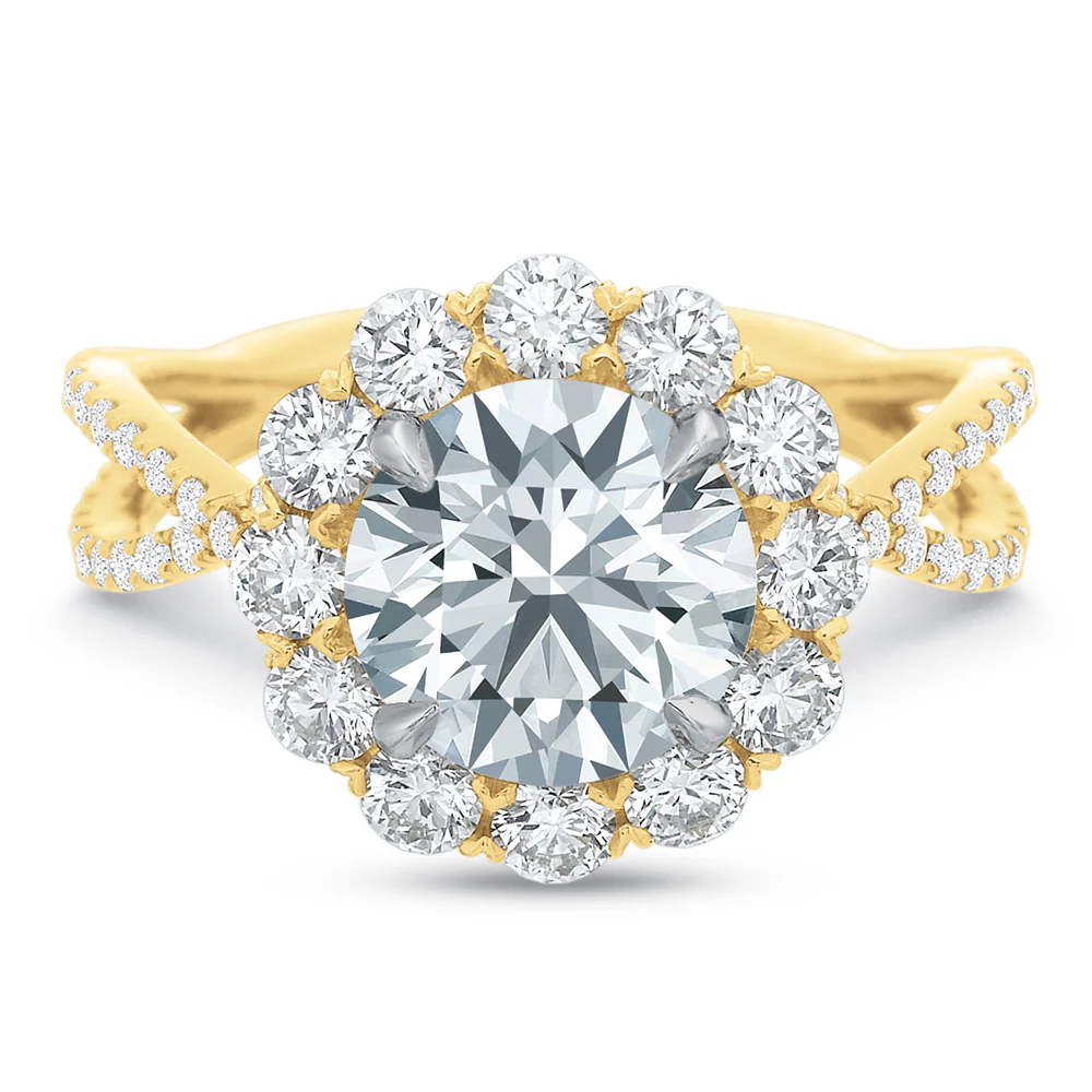 Precision Set Extraordinary Twisted Shank Round Halo Engagement Ring Mounting