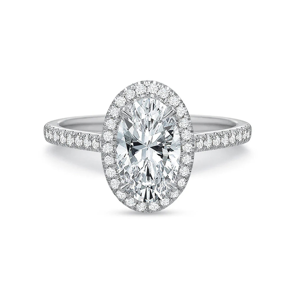 Precision Set Platinum Oval Diamond Halo Engagement Ring Mounting