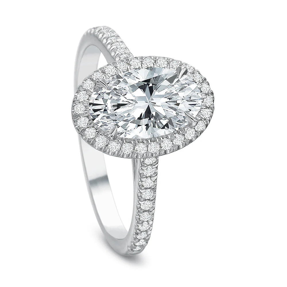 Precision Set Platinum Oval Diamond Halo Engagement Ring Mounting - Image 2