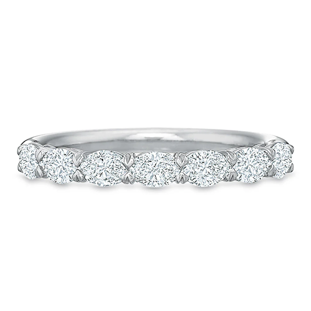 Precision Set Platinum Oval Diamond Wedding Band