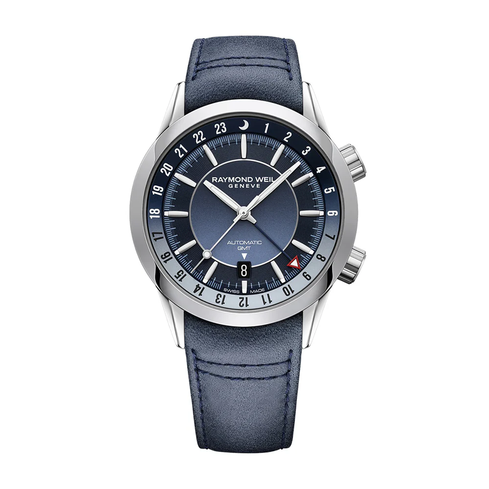 Raymond Weil Freelancer GMT Blue Dial Blue Leather Watch