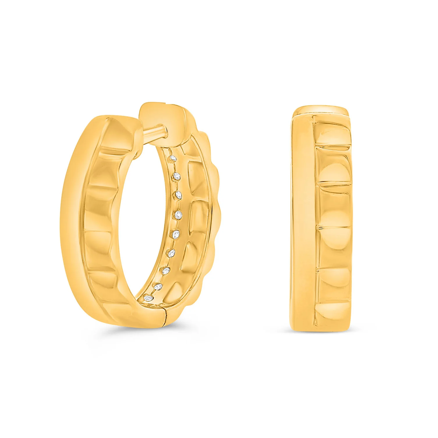 Roman and Jules 14K Yellow Gold Scalloped Diamond Accent Hoop Earrings - Image 2