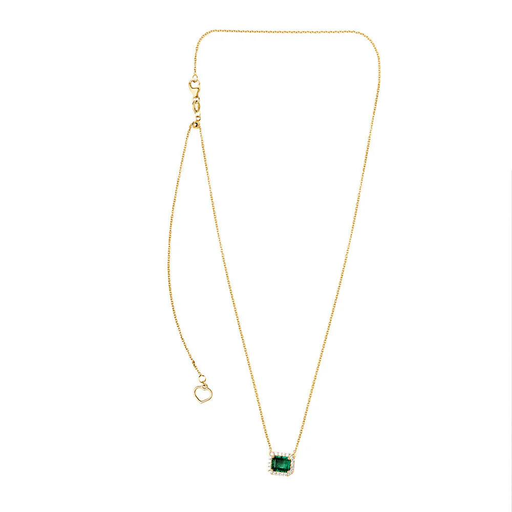 Roman and Jules Emerald Cut Emerald Pendant with Diamond Halo 14K Yellow Gold - Image 2