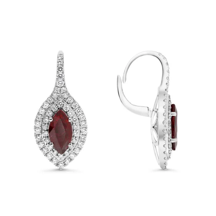 Roman and Jules Marquise Ruby Diamond Halo Earrings 18K White Gold
