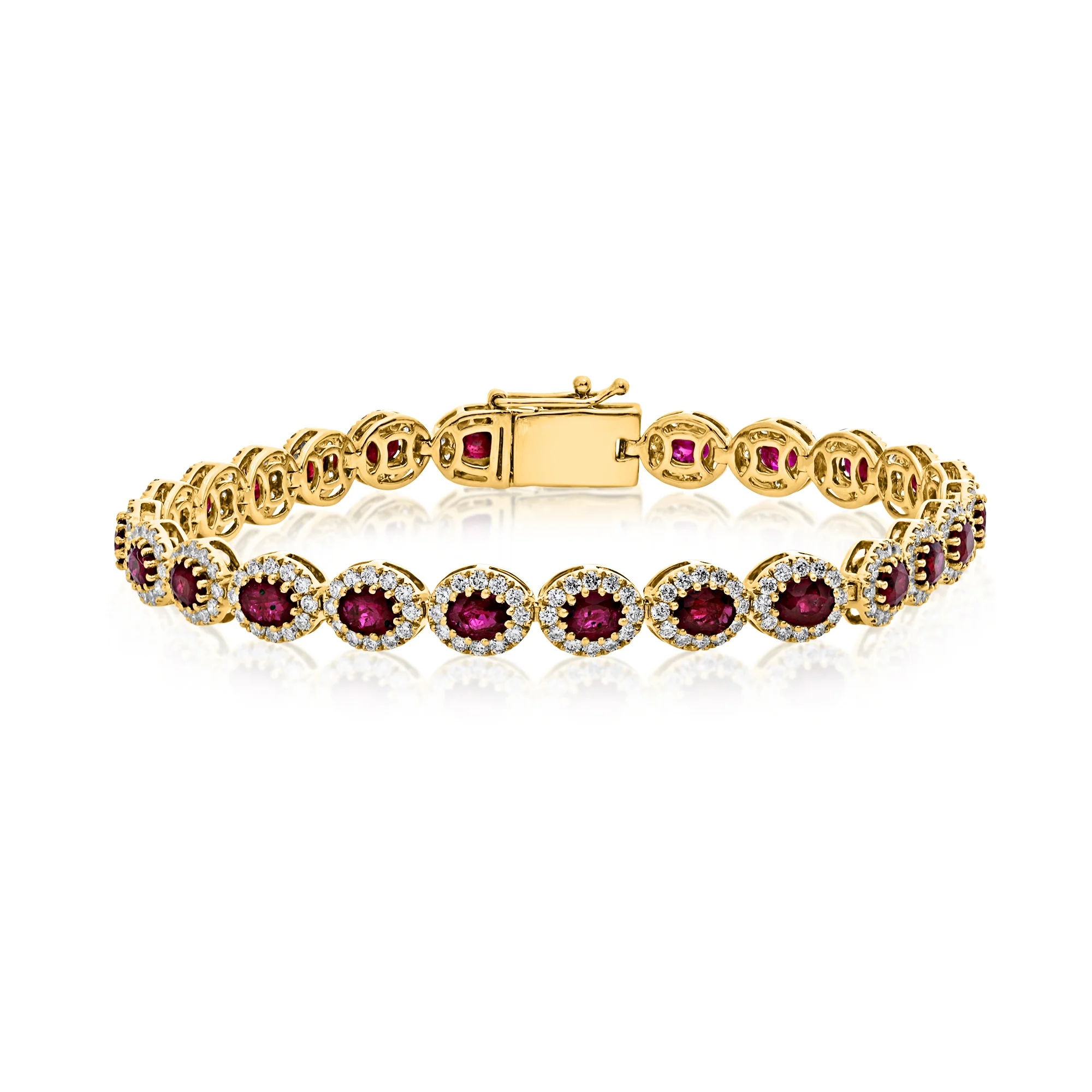 Roman and Jules Oval Ruby and Diamond Halo Bracelet 14K Yellow Gold