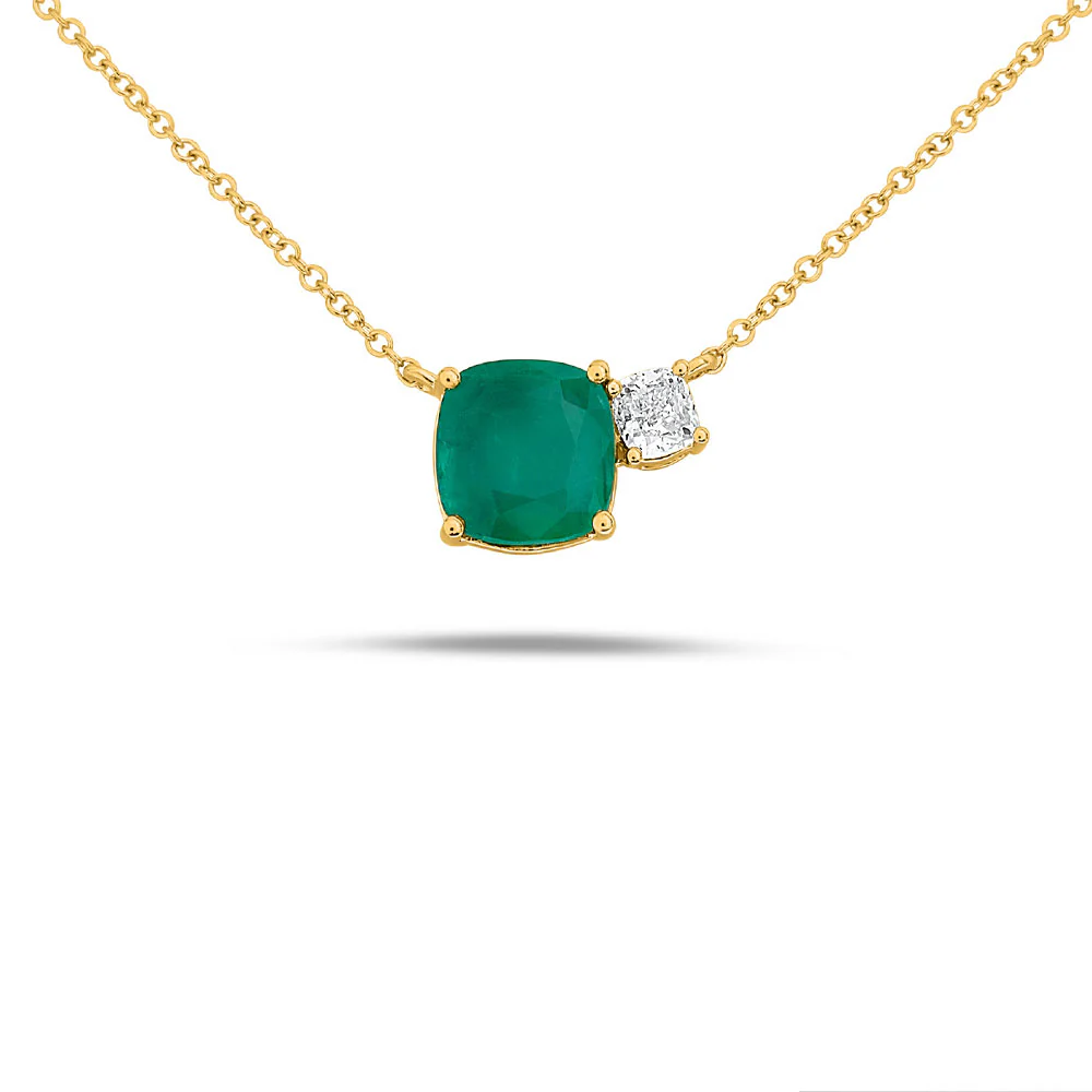 Roman and Jules Toi et Moi Emerald and Diamond Necklace 14K Yellow Gold