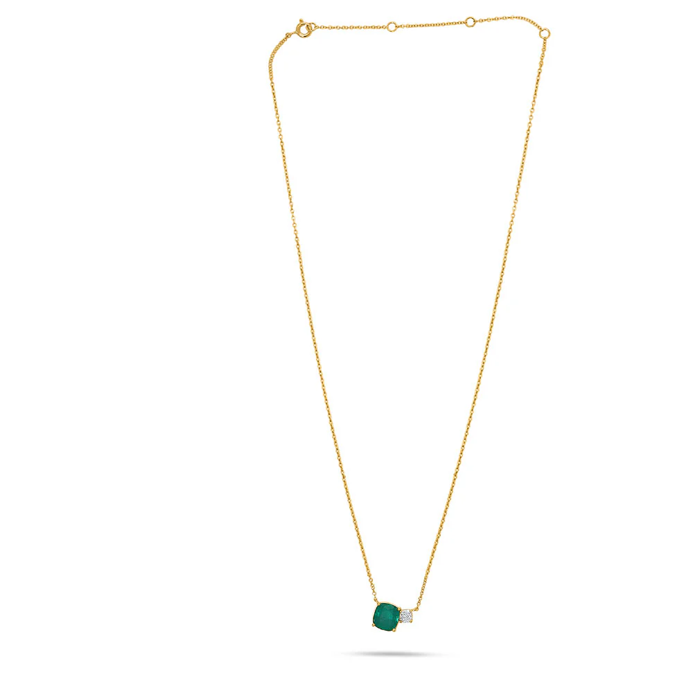 Roman and Jules Toi et Moi Emerald and Diamond Necklace 14K Yellow Gold - Image 2