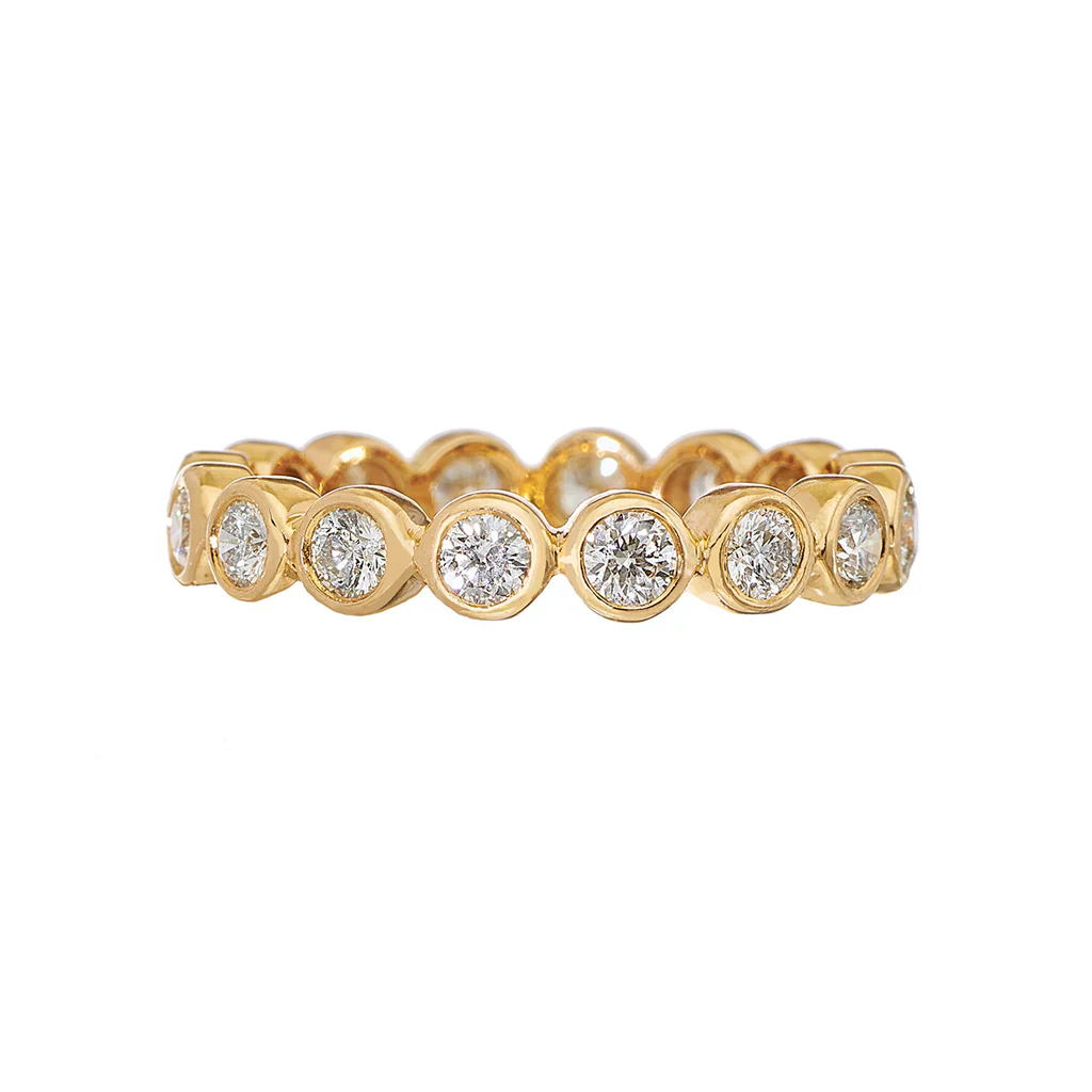 Sethi Couture Modern Bezel Diamond Eternity Stackable Ring 18K Yellow Gold