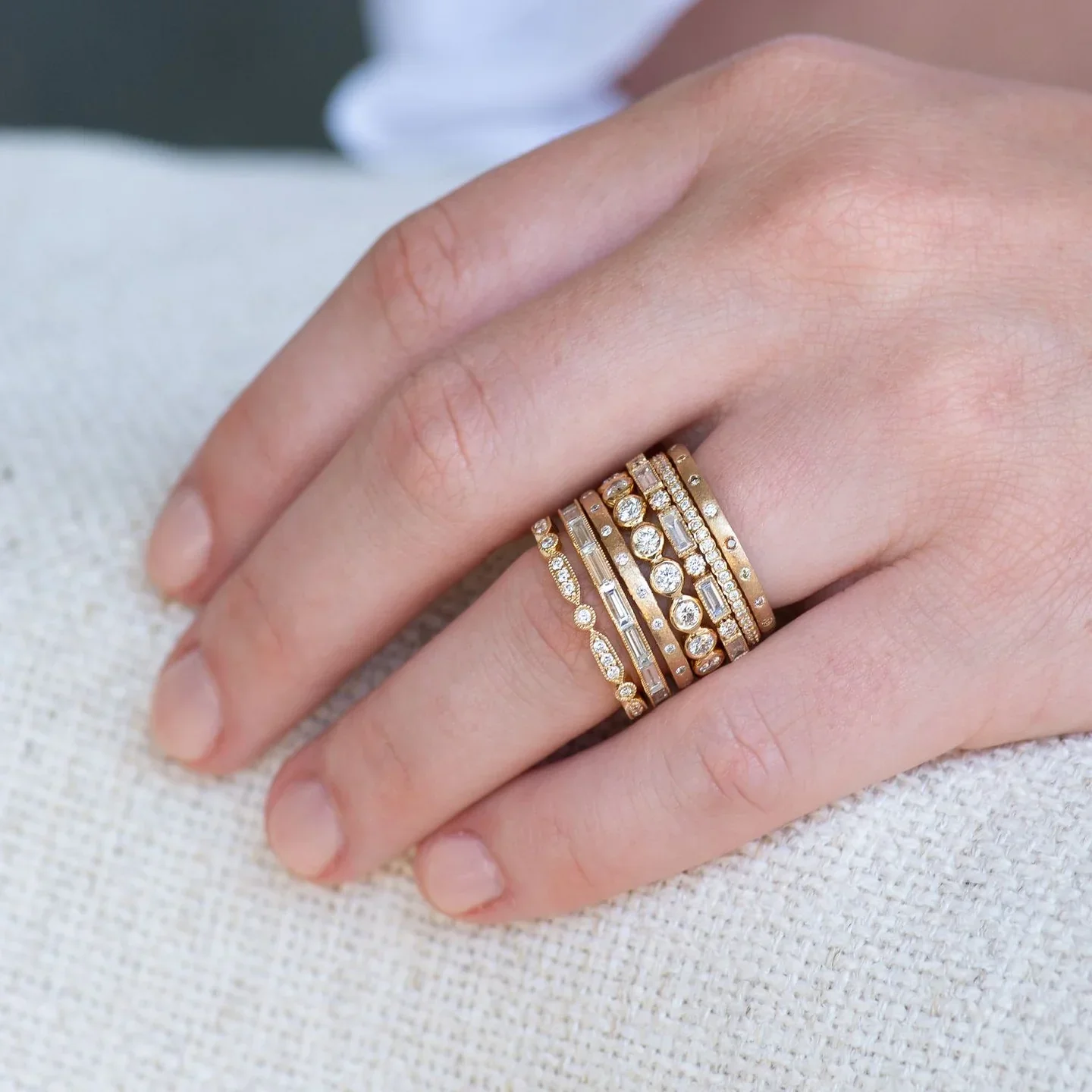 Sethi Couture Modern Bezel Diamond Eternity Stackable Ring 18K Yellow Gold - Image 2