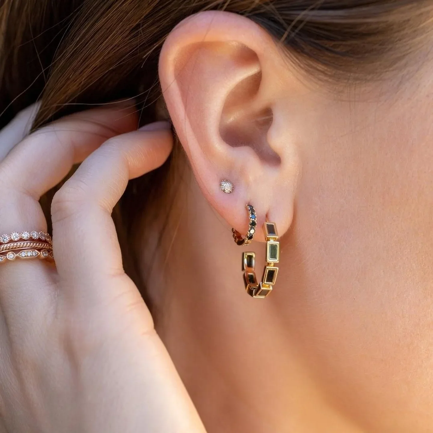 Sethi Couture Zelda Black Diamond Huggie Earrings 18K Yellow Gold - Image 2