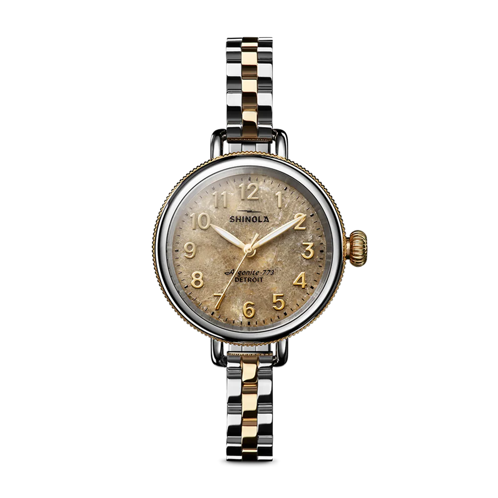 Shinola Birdy 34mm Petoskey Stone Dial Two-Tone Bracelet Watch